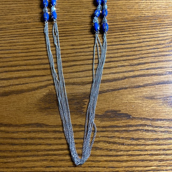 Vera Wang 18” silver necklace with blue, diamond looking gems on either side - Picture 3 of 7